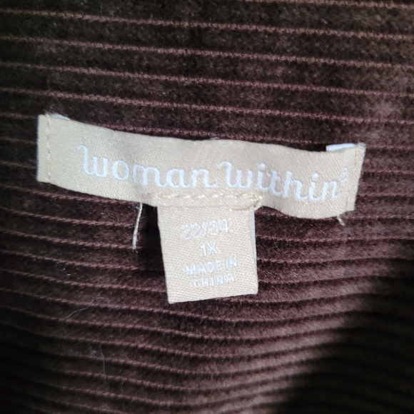 Woman Within Corduroy Chore Jacket Women’s Sz XL Brown Button Front Pleated Back - Picture 4 of 9